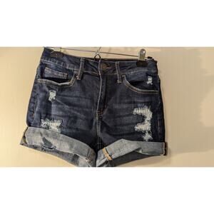 SO Jr High Rise Curvy MIDI Blue Jean Shorts Size 7/28W Ret $34 (APO-155-1)